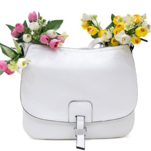 Sac bandoulière "Détails Argenté"  effet vintage avec boucle - Blanc