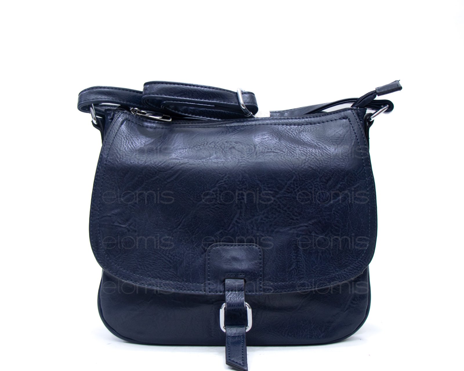 Sac bandoulière "Détails Argenté" effet vintage avec boucle - Bleu foncé