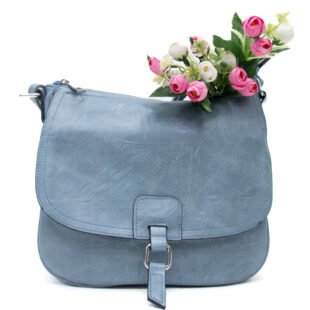 Sac bandoulière "Détails Argenté"  effet vintage avec boucle - Bleu pastel