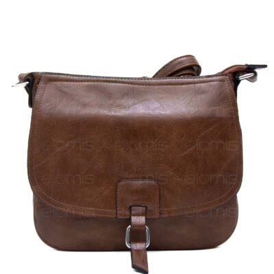 Sac bandoulière "Détails Argenté"  effet vintage avec boucle - Marron foncé