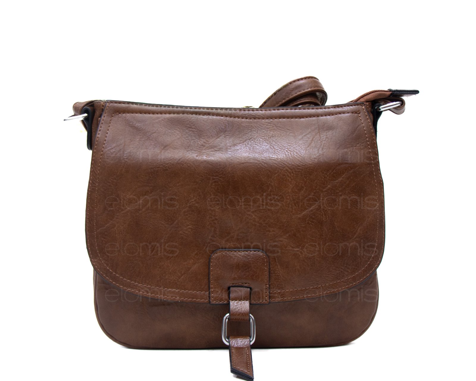 Sac bandoulière "Détails Argenté" effet vintage avec boucle - Marron foncé