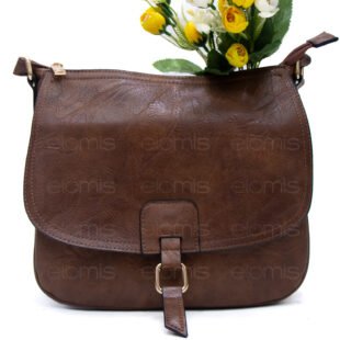 Sac bandoulière "Détails Doré"  effet vintage avec boucle - Marron foncé
