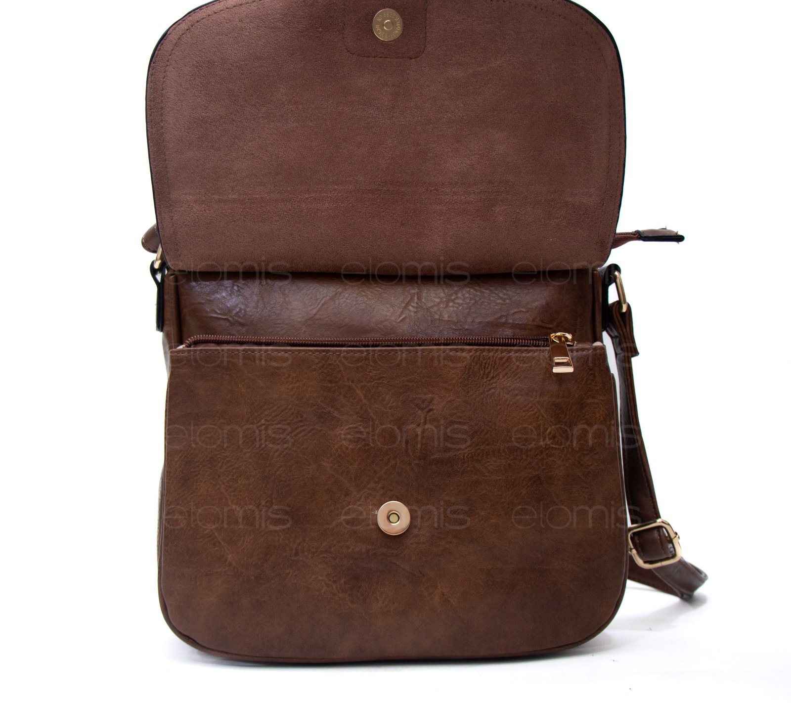 Sac bandoulière "Détails Argenté" effet vintage avec boucle - Marron foncé – Image 7