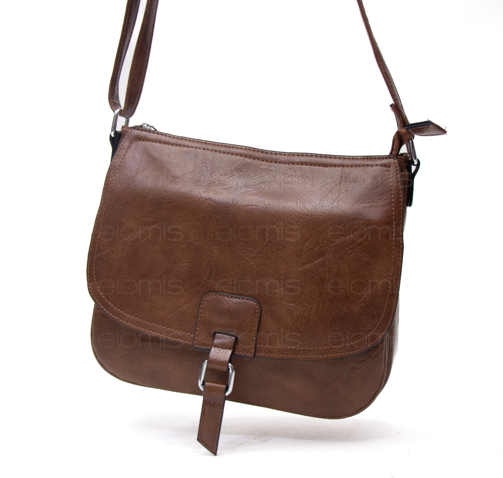 Sac bandoulière "Détails Argenté" effet vintage avec boucle - Marron foncé – Image 2