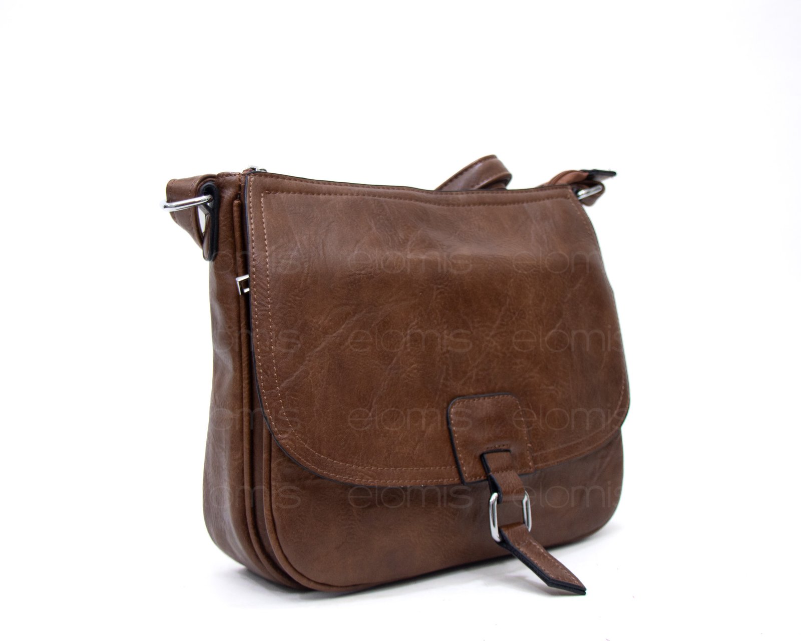 Sac bandoulière "Détails Argenté" effet vintage avec boucle - Marron foncé – Image 3