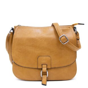 Sac bandoulière "Détails Argenté"  effet vintage avec boucle - Moutarde