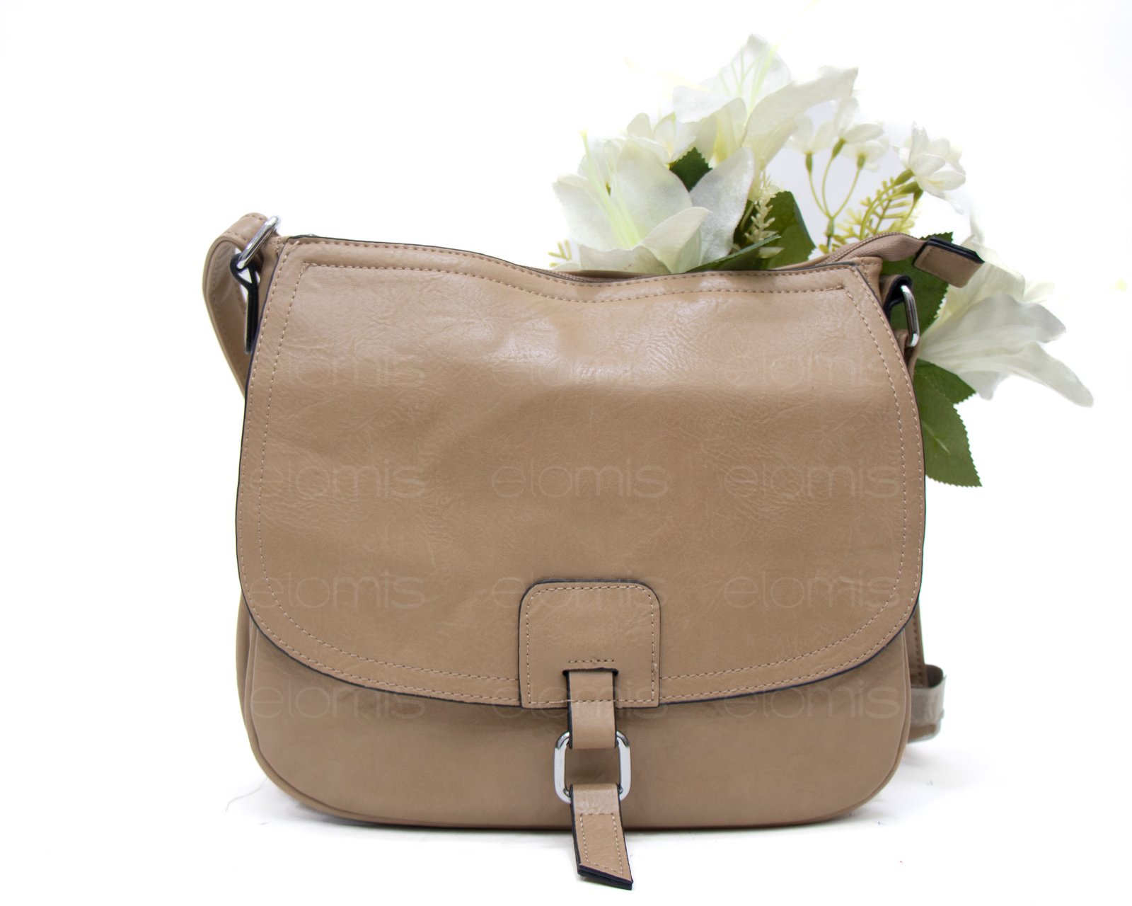 Sac bandoulière "Détails Argenté" effet vintage avec boucle - Taupe