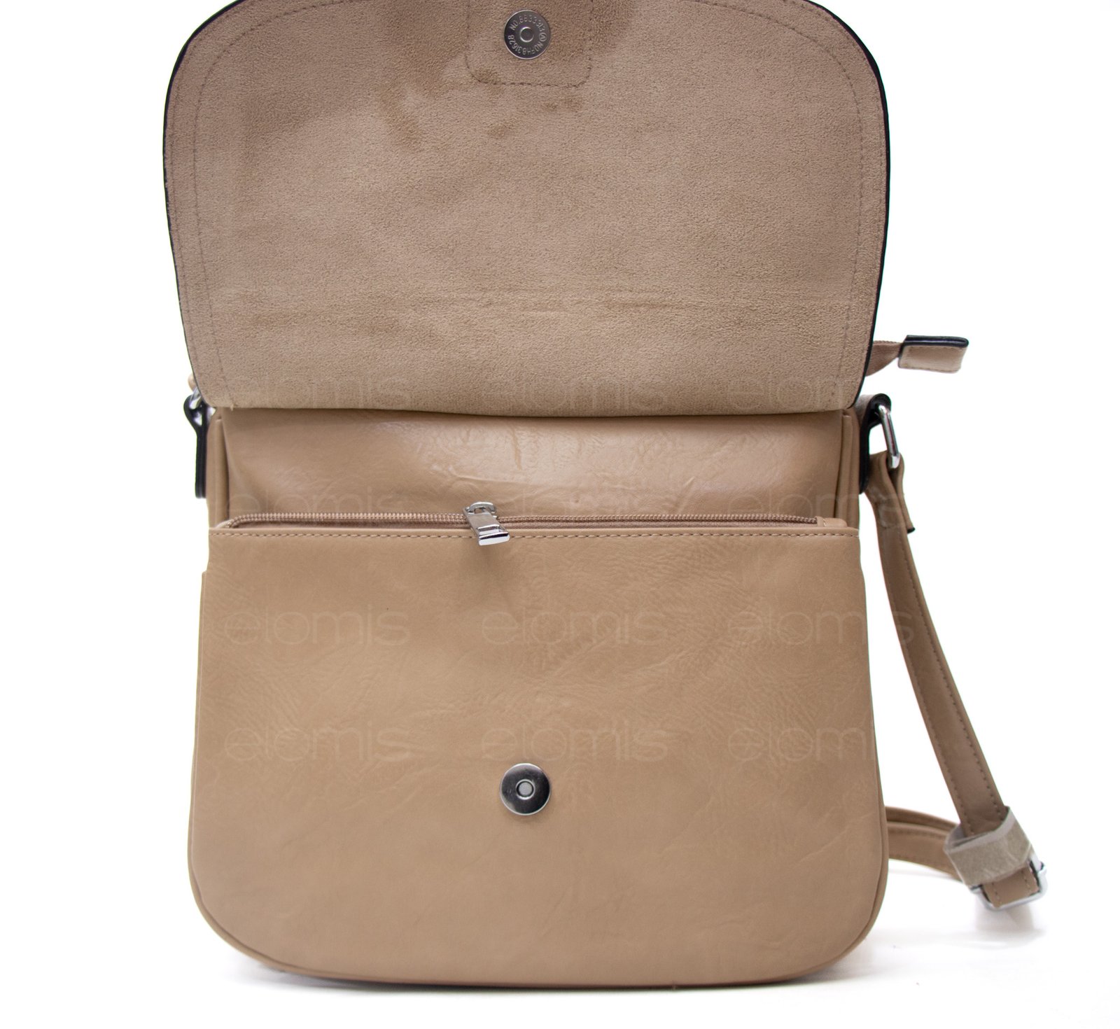 Sac bandoulière "Détails Argenté" effet vintage avec boucle - Taupe – Image 5