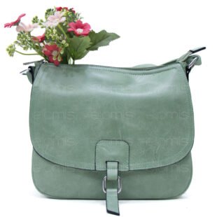 Sac bandoulière "Détails Argenté"  effet vintage avec boucle - Vert Pastel