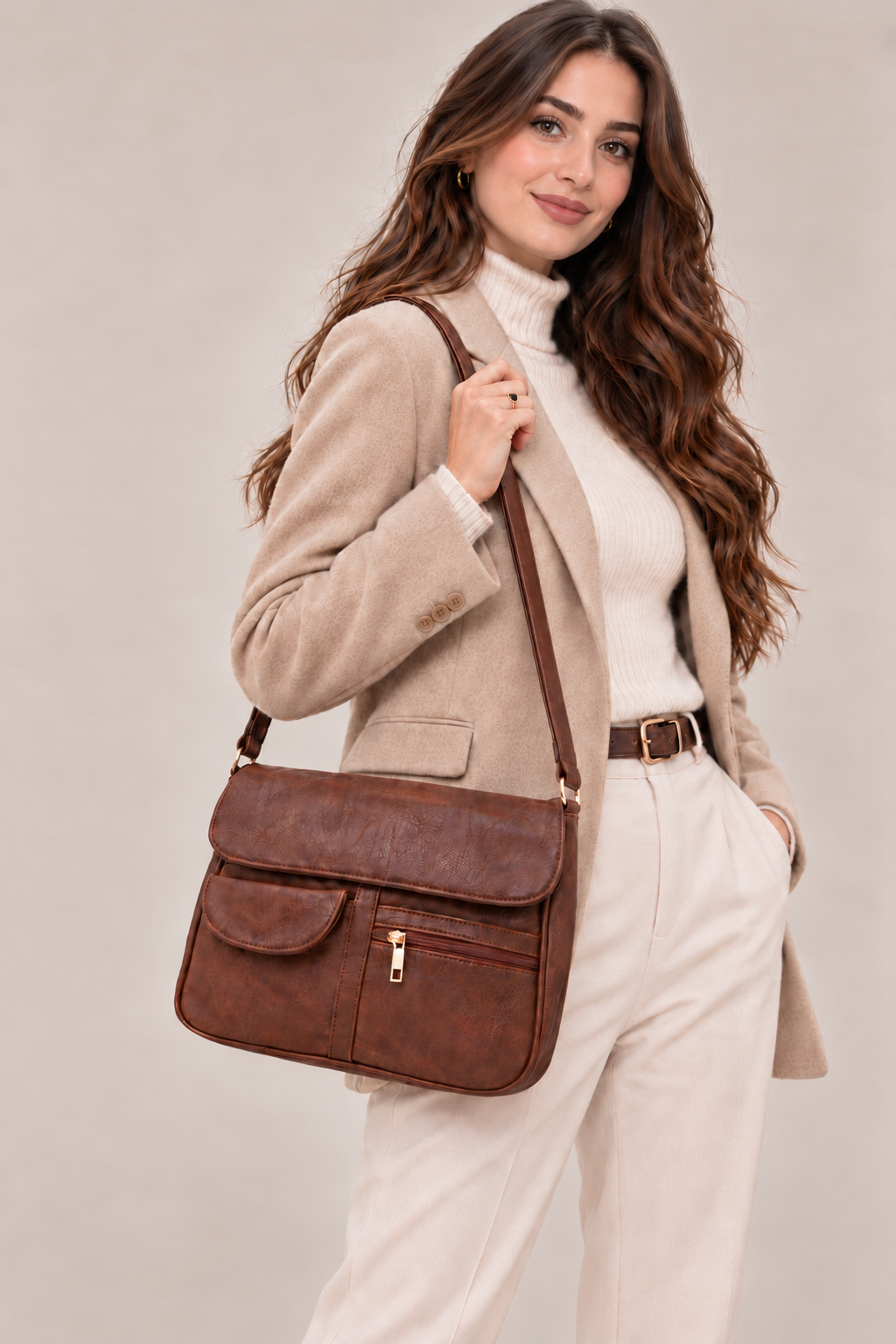 Sac bandoulière à 6 compartiments / Finitions dorées – Image 3